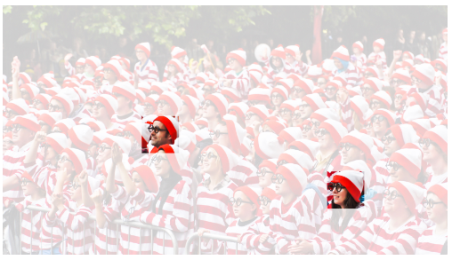 A photgraph containing several people dressed as the titular character from where is waldo. Two of them are highlighted. A photgraph containing several people dressed as the titular character from where is waldo. Two of them are highlighted.